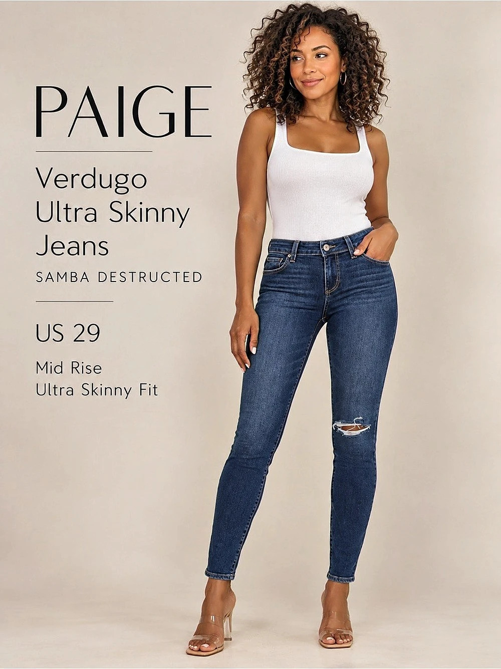PAIGE Verdugo Ultra Skinny Jeans Samba Destructed Size 29